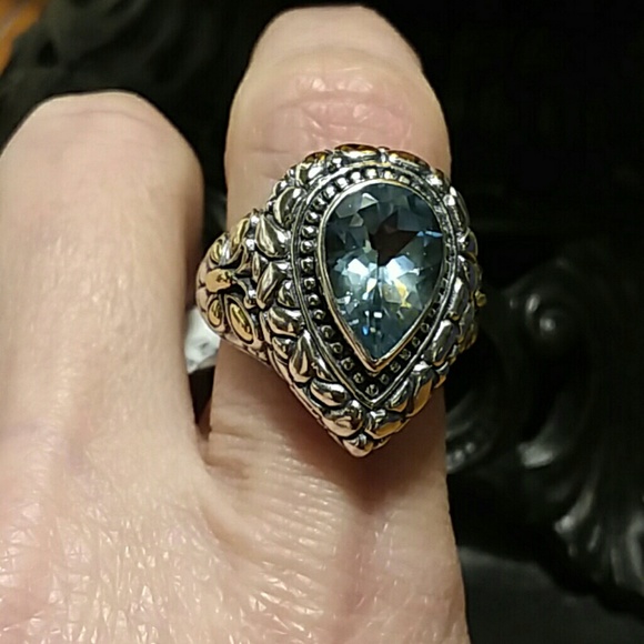 💃BLUE TOPAZ STERLING & GOLD RING - Picture 4 of 8